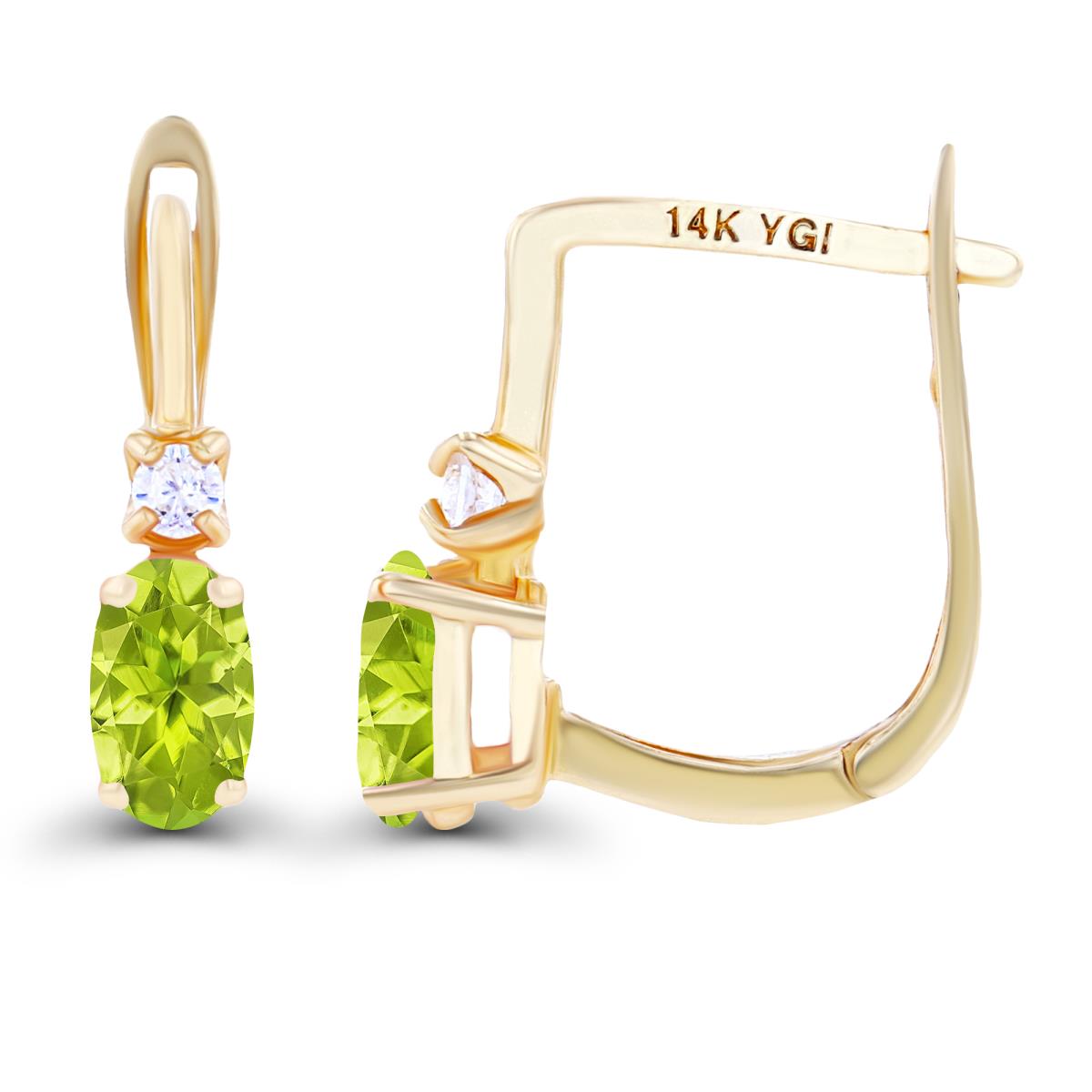 Sterlng Silver Yellow 5x3mm Oval Peridot & 2mm Created White Sapphire Latchback Earrings