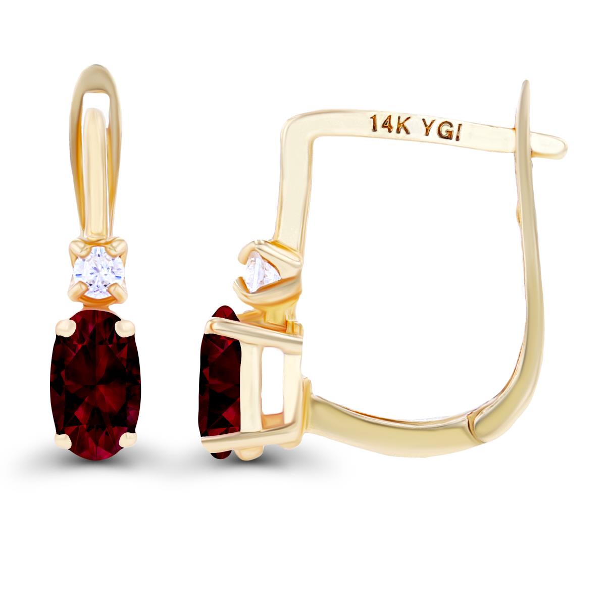 Sterling Silver Yellow 5x3mm Oval Garnet & 2mm Created White Sapphire Latchback Earrings