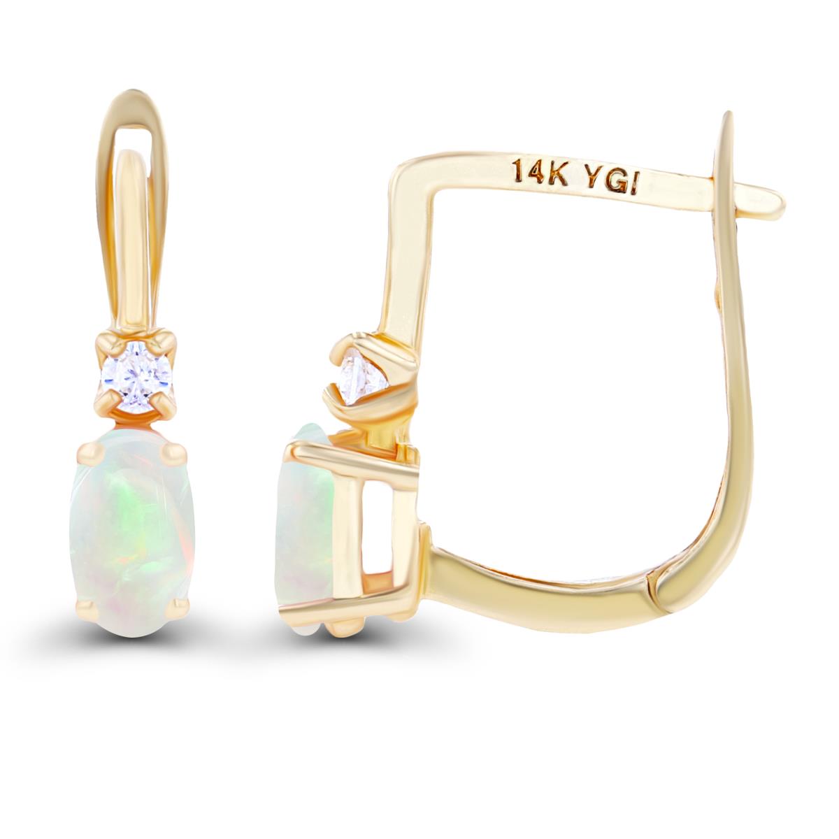 Sterling Silver Yellow 5x3mm Oval Opal & 2mm Created White Sapphire Latchback Earrings