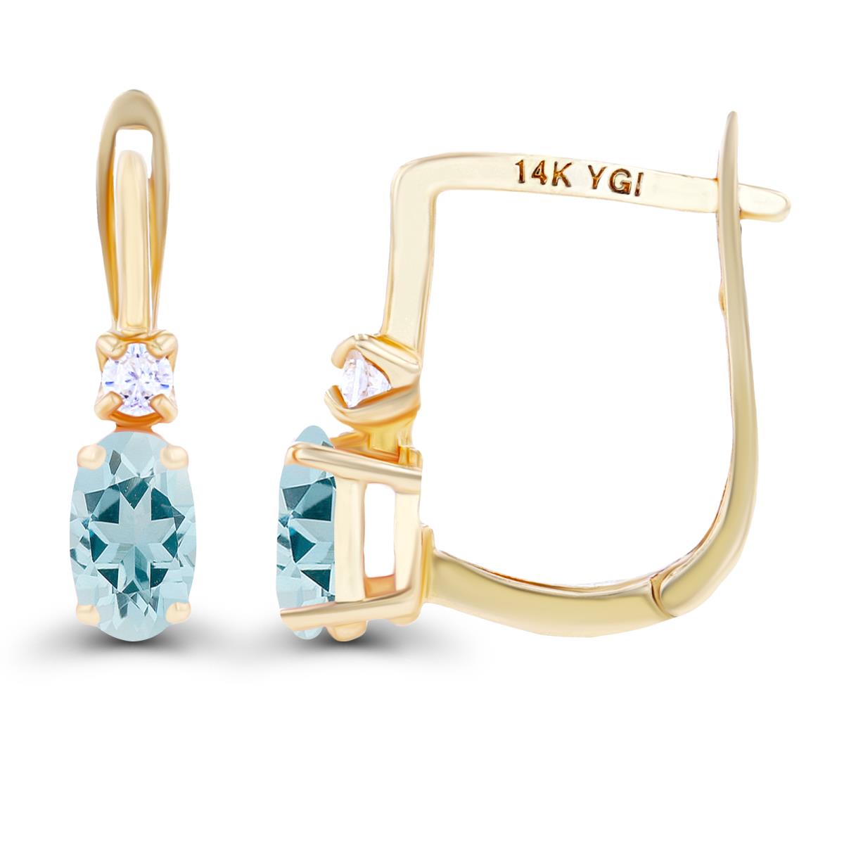 Sterling Silver Yellow 5x3mm Oval Aquamarine & 2mm Created White Sapphire Latchback Earrings