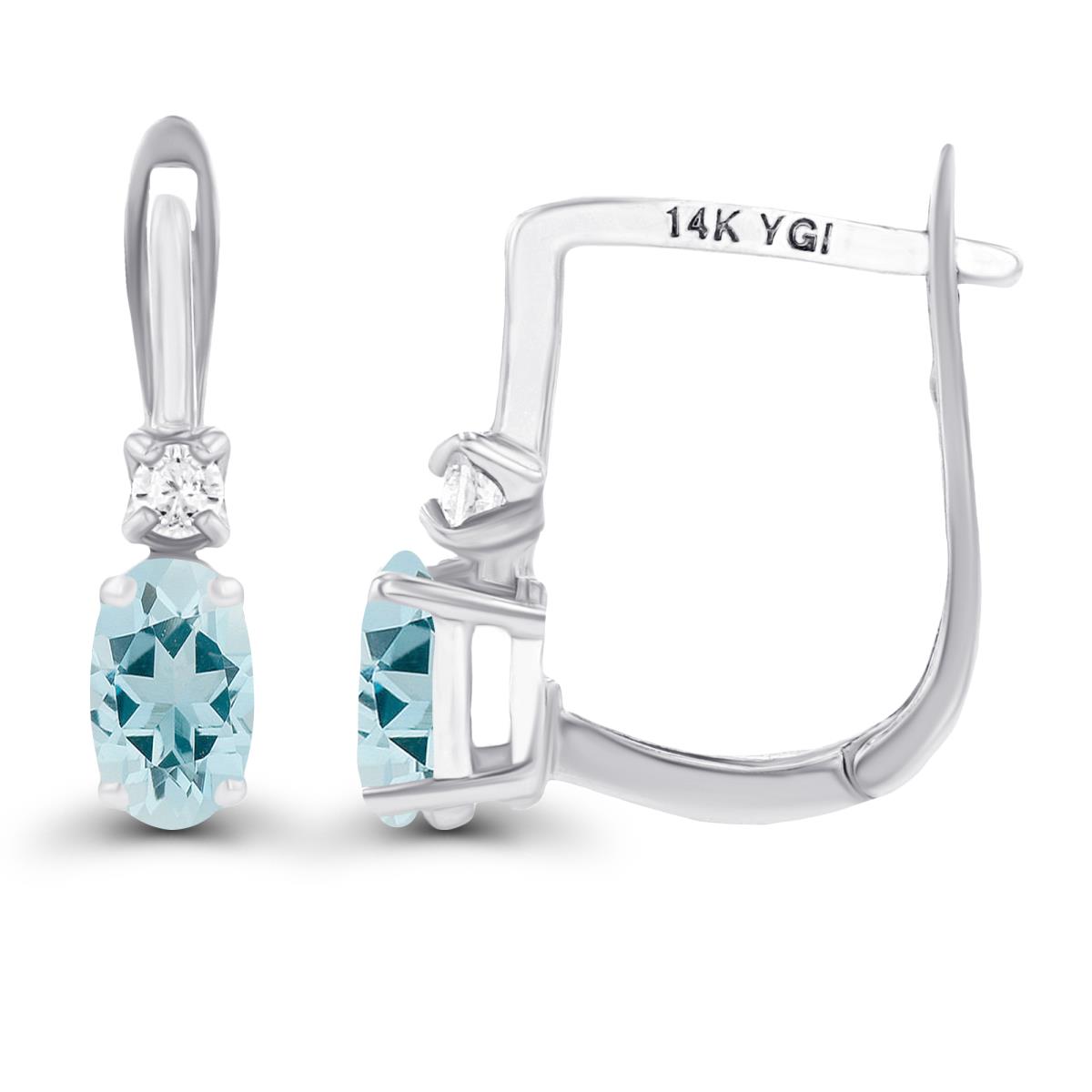 Sterling Silver Rhodium 5x3mm Oval Aquamarine & 2mm Created White Sapphire Latchback Earrings
