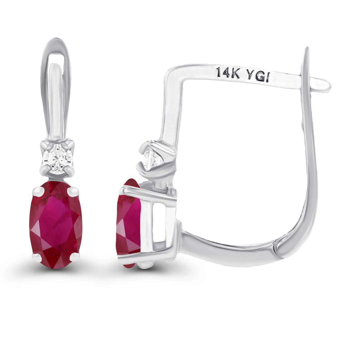 Sterling Silver Rhodium 5x3mm Oval Ruby & 2mm Created White Sapphire Latchback Earrings