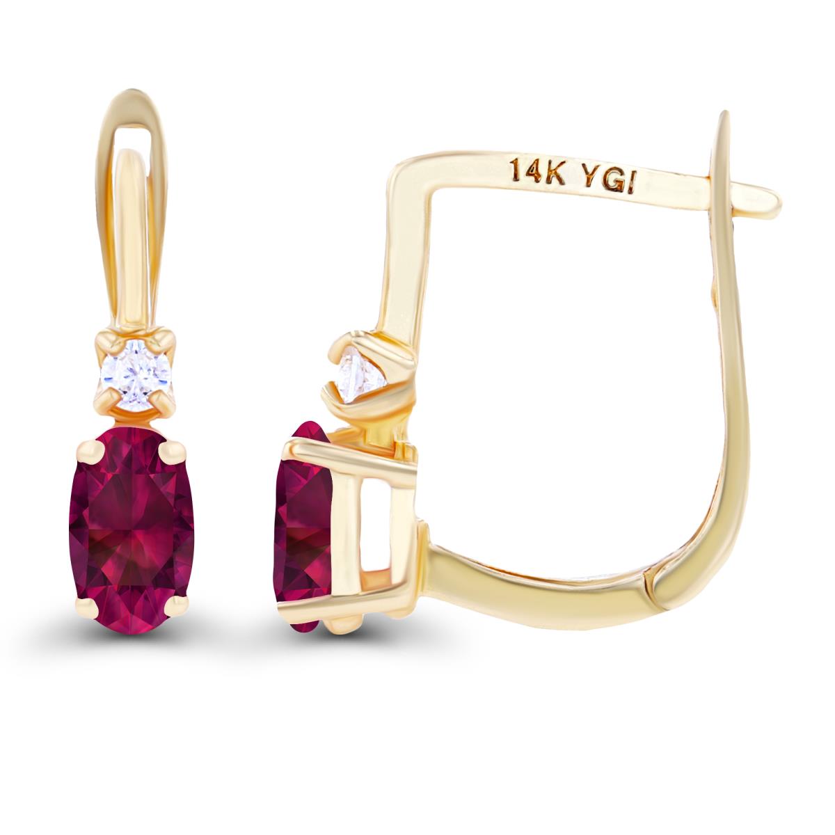 Sterling Silver Yellow 5x3mm Oval Created Ruby & 2mm Created White Sapphire Latchback Earrings