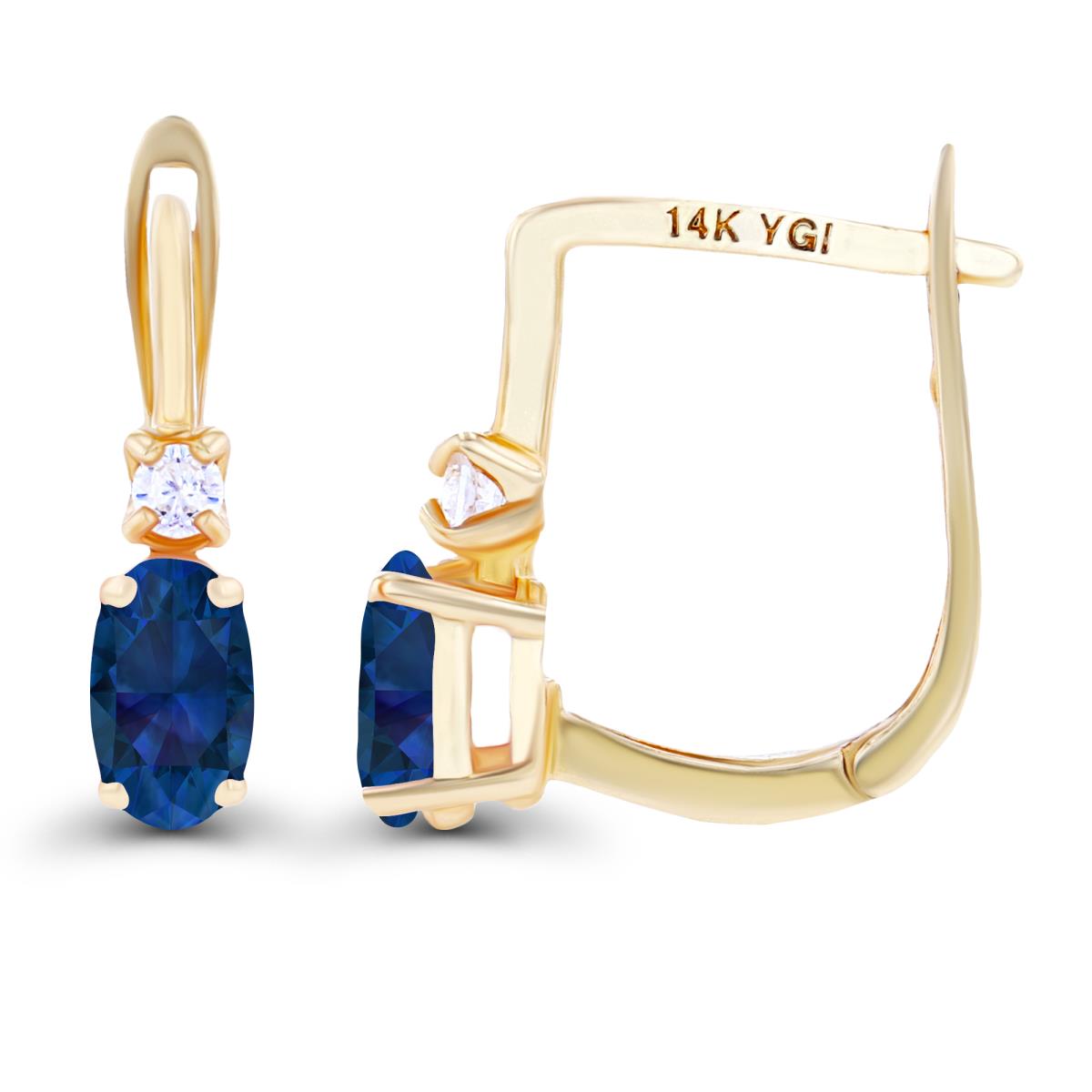 Sterling Silver Yellow 5x3mm Oval Created Blue Sapphire & 2mm Created White Sapphire Latchback Earrings