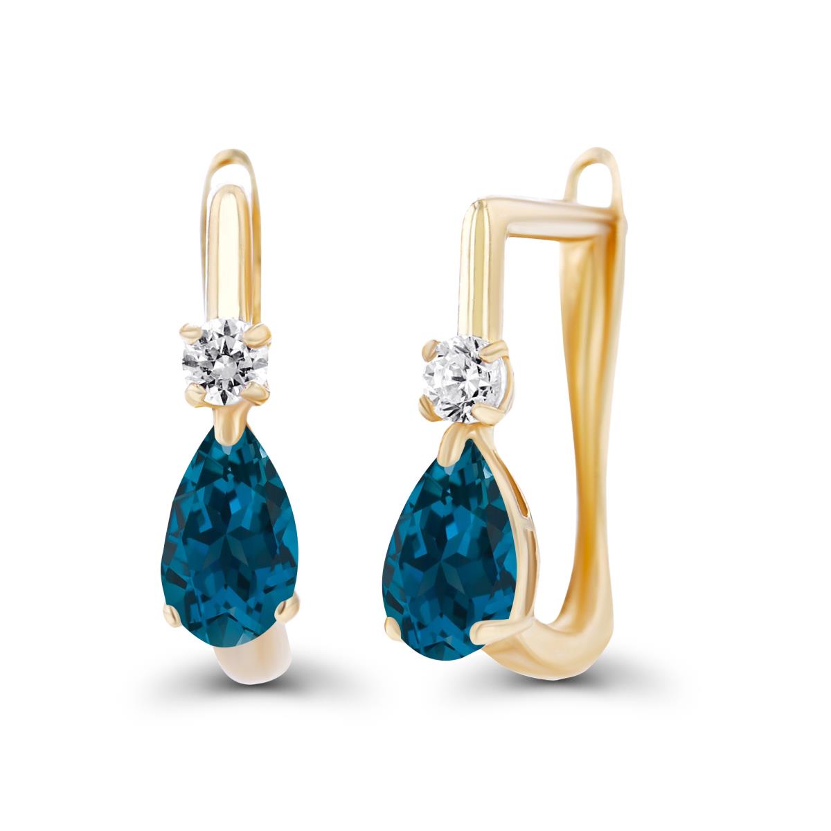 Sterling Silver Yellow 5x3mm Pear London Blue Topaz & 2mm Created White Sapphire Latchback Earrings