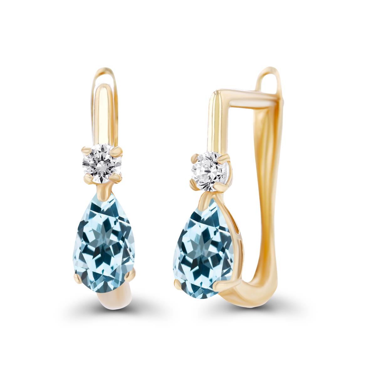 Sterling Silver Yellow 5x3mm Pear Sky Blue Topaz & 2mm Created White Sapphire Latchback Earrings