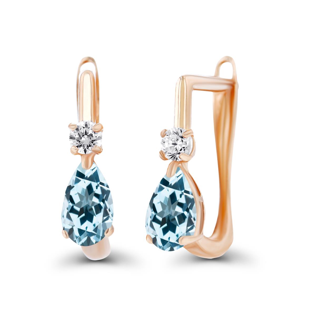 Sterling Silver Rose 5x3mm Pear Sky Blue Topaz & 2mm Created White Sapphire Latchback Earrings