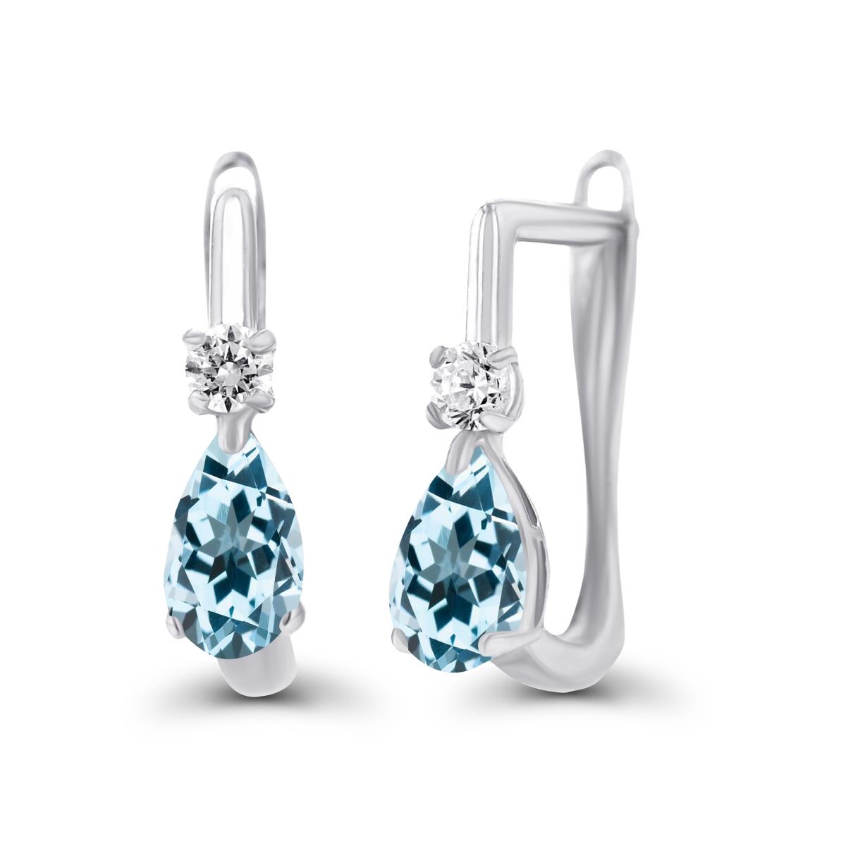 Sterling Silver Rhodium 5x3mm Pear Sky Blue Topaz & 2mm Created White Sapphire Latchback Earrings