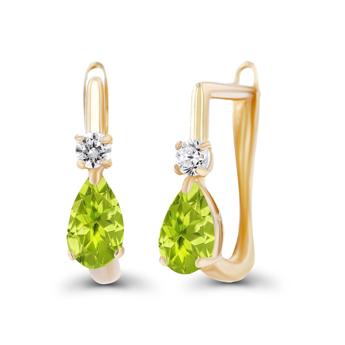 Sterling Silver Yellow 5x3mm Pear Peridot & 2mm Created White Sapphire Latchback Earrings