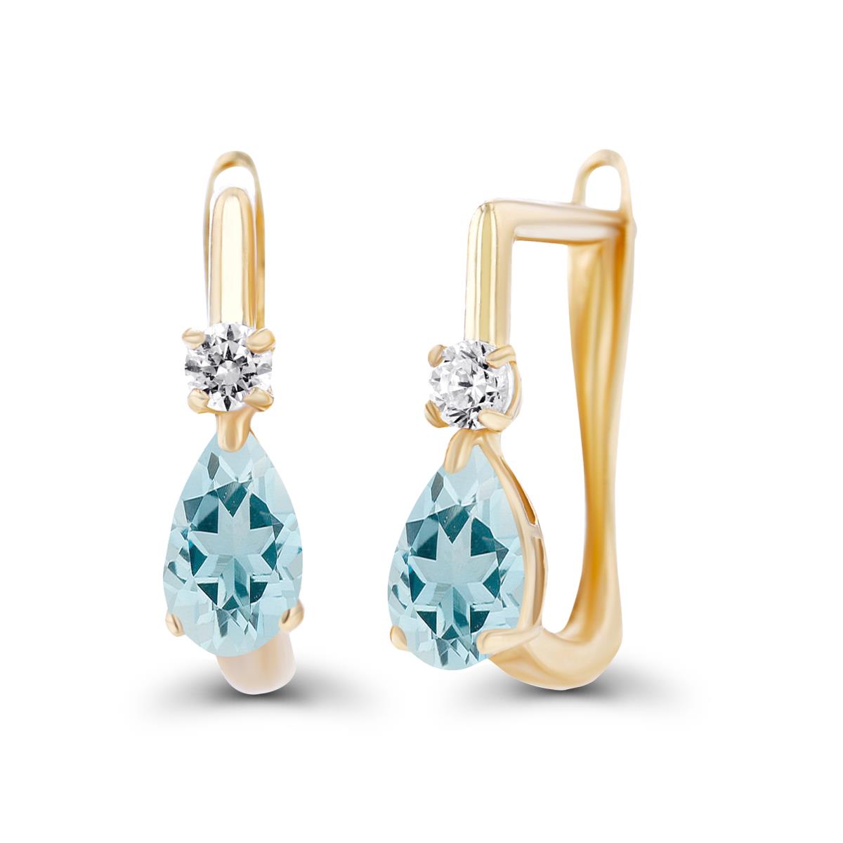 Sterlling Silver Yellow 5x3mm Pear Aquamarine & 2mm Created White Sapphire Latchback Earrings