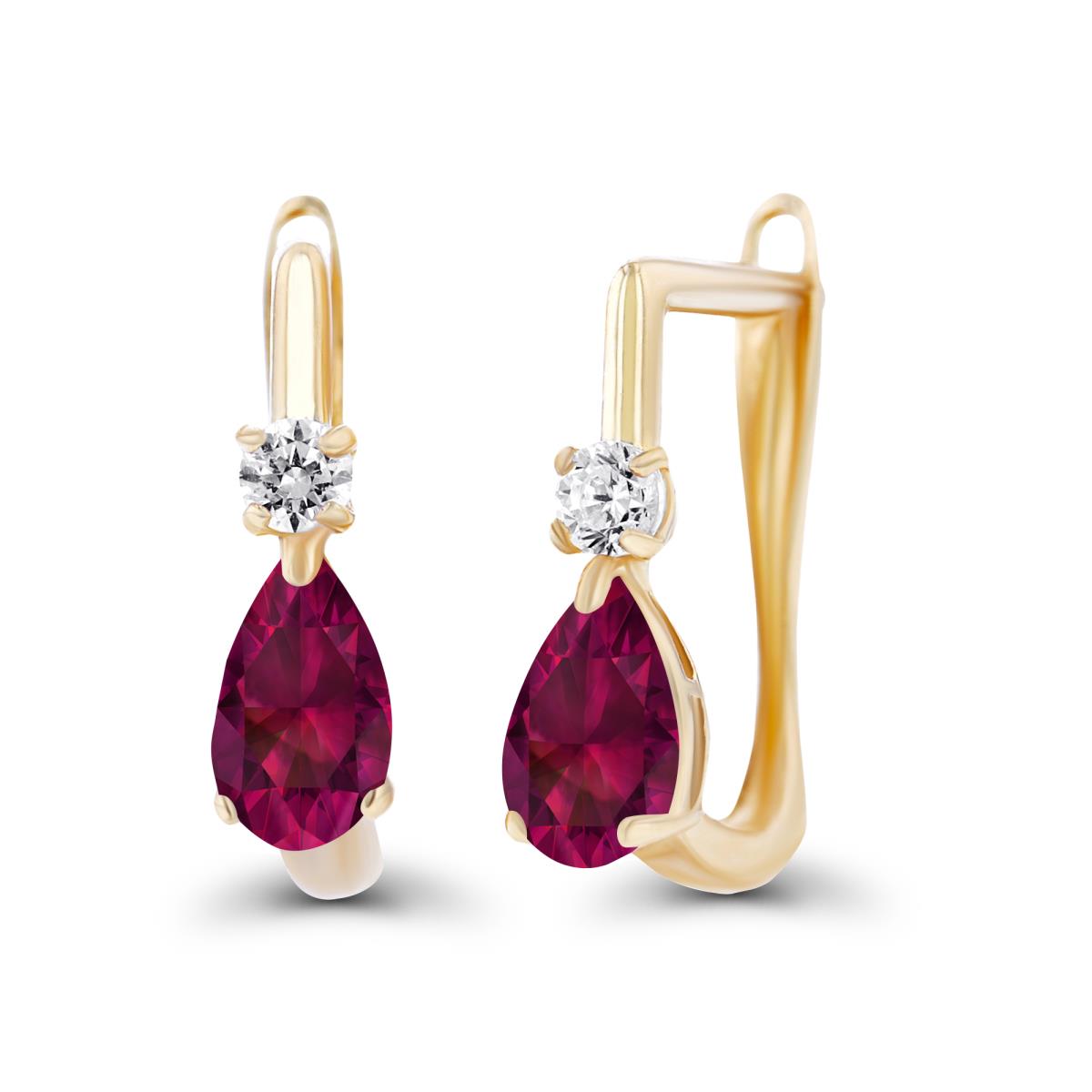 Sterling Silver Yellow 5x3mm Pear Created Ruby & 2mm Created White Sapphire Latchback Earrings