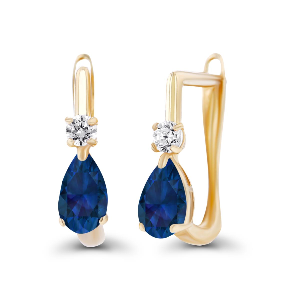 Sterling Silver Yellow 5x3mm Pear Created Blue Sapphire & 2mm Created White Sapphire Latchback Earrings
