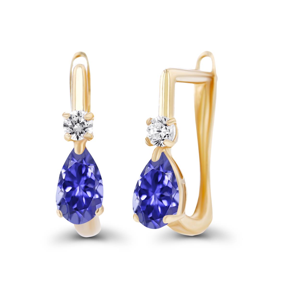 Sterling Silver Yellow 5x3mm Pear Tanzanite & 2mm Created White Sapphire Latchback Earrings