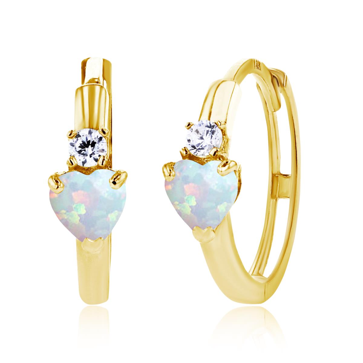 Sterling Silver Yellow 4mm Heart Created Opal & 2mm Created White Sapphire Huggie Earrings