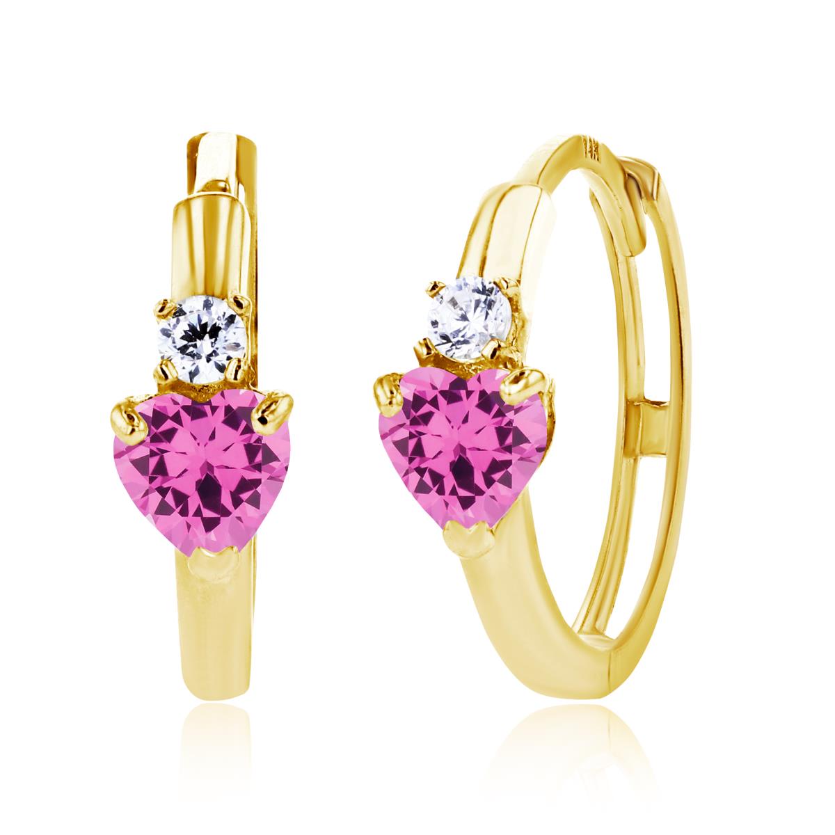Sterling Silver Yellow 4mm Heart Created Pink Sapphire & 2mm Created White Sapphire Huggie Earrings