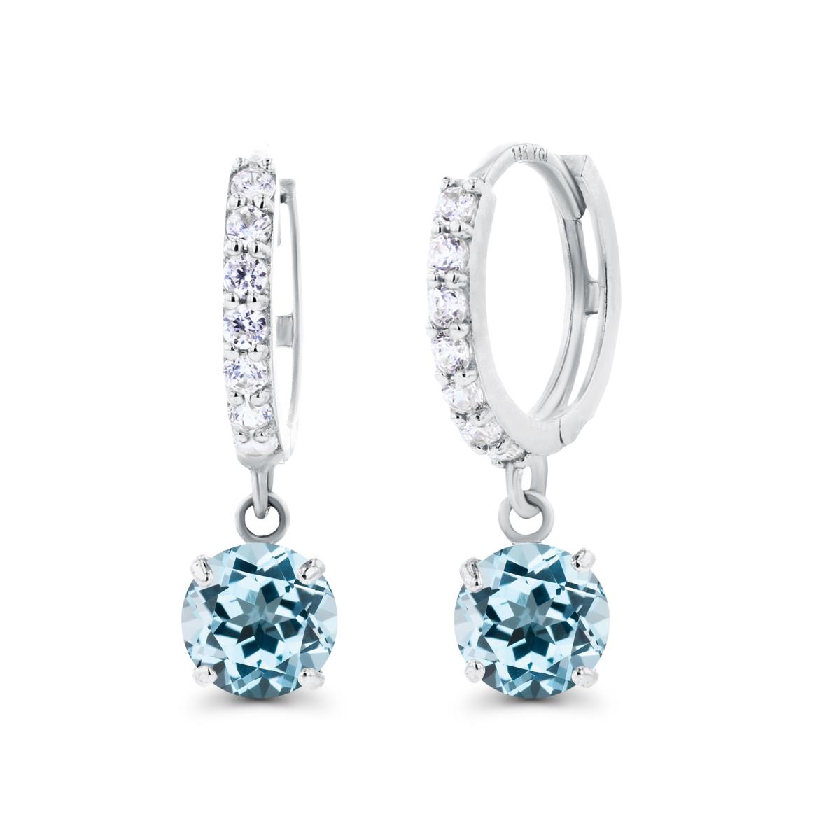 Sterling Silver Rhodium 5mm Sky Blue Topaz & Created White Sapphire Dangling Huggie Earrings