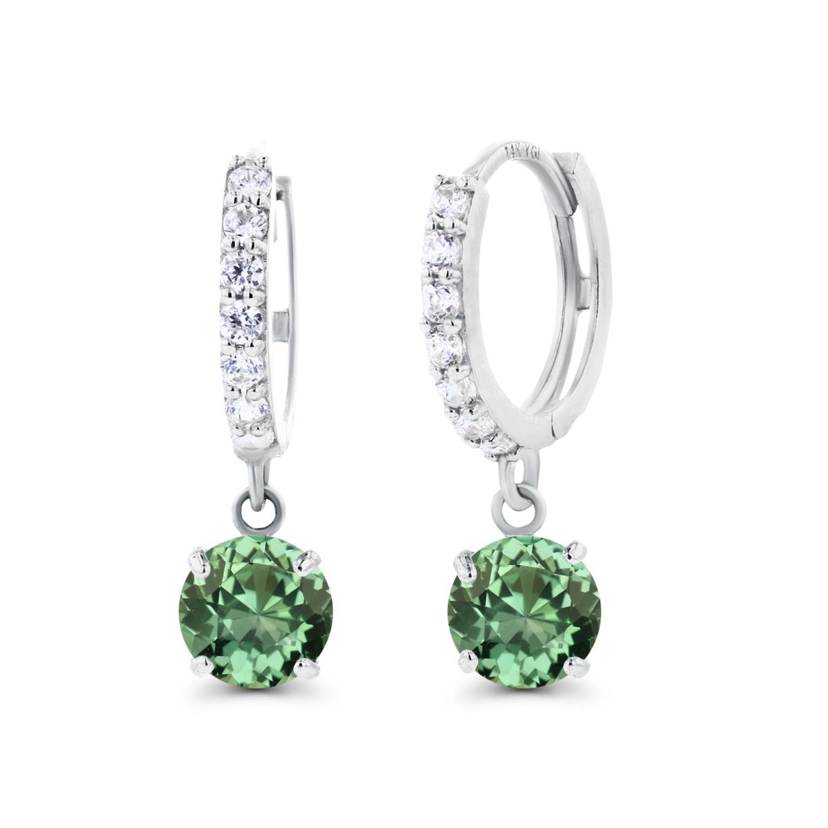Sterling Silver Rhodium 5mm Created Green Sapphire & Created White Sapphire Dangling Huggie Earrings