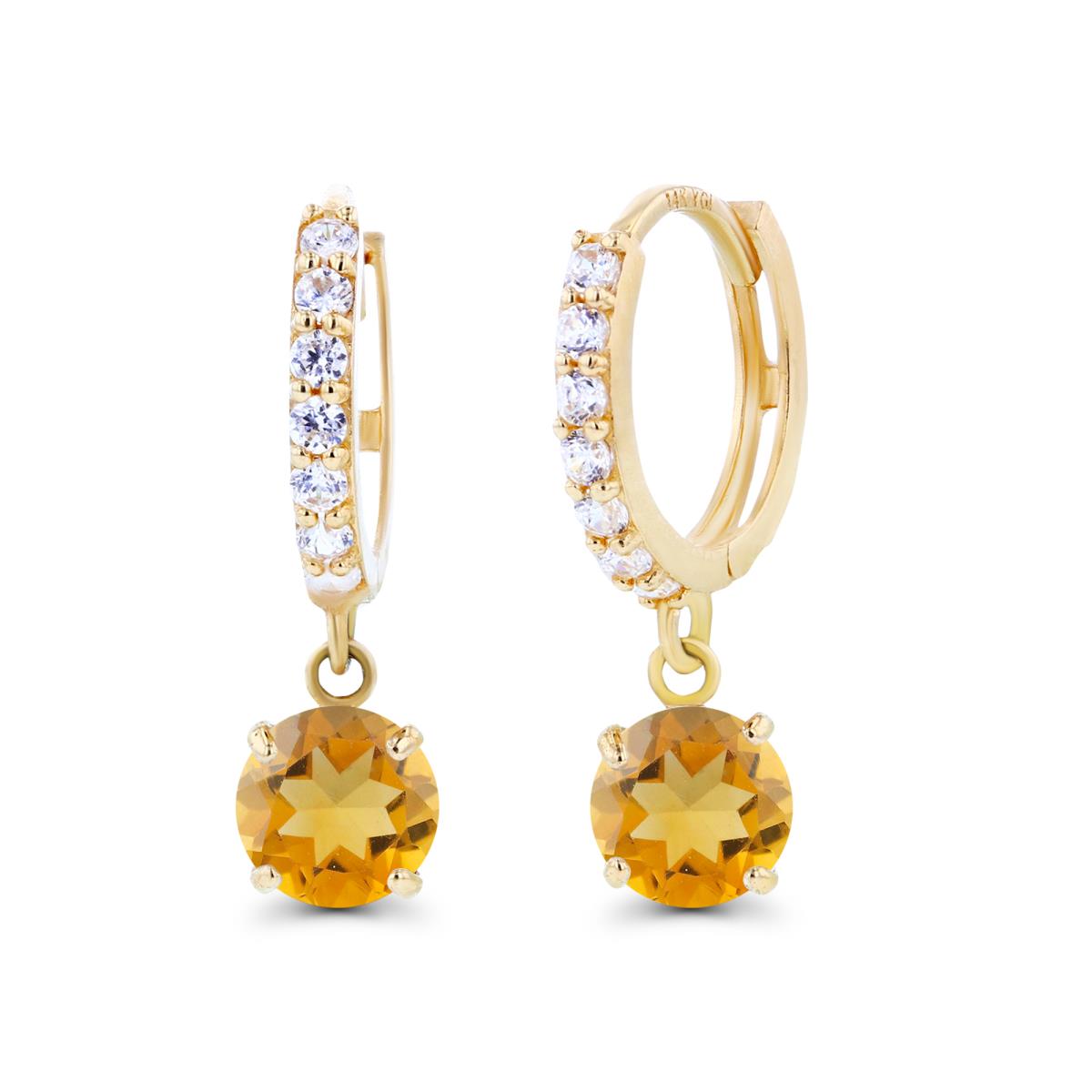 Sterling Silver Yellow 5mm Citrine & Created White Sapphire Dangling Huggie Earrings