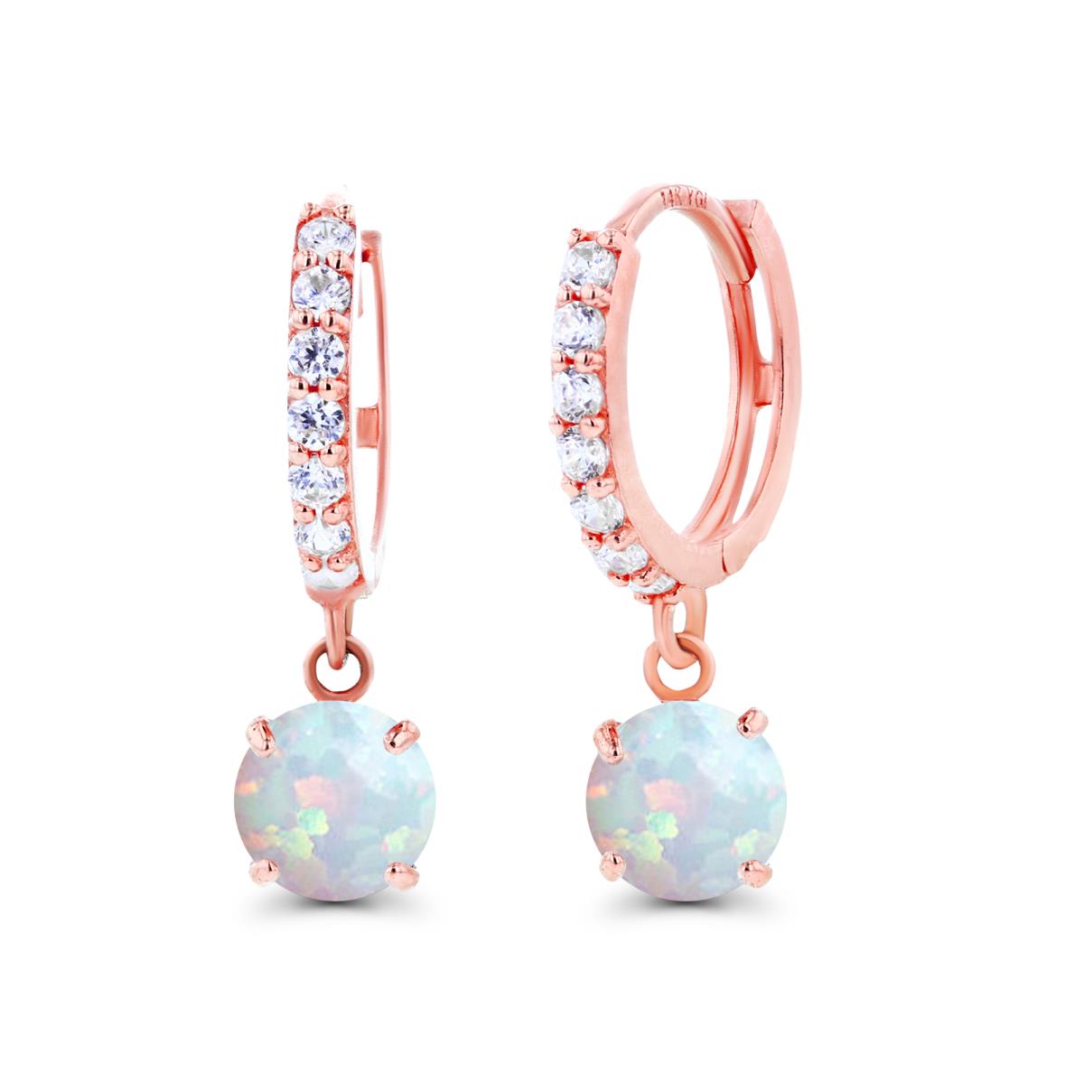 Sterling Silver Rose 5mm Created Opal & Created White Sapphire Dangling Huggie Earrings