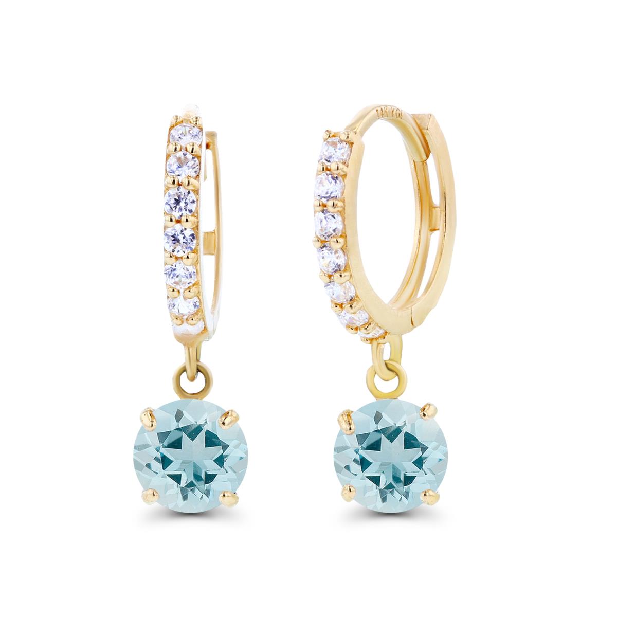 Sterling Silver Yellow 5mm Aquamarine & Created White Sapphire Dangling Huggie Earrings