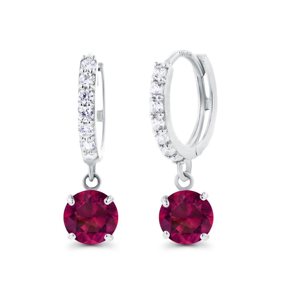Sterling Silver Rhodium 5mm Created Ruby & Created White Sapphire Dangling Huggie Earrings