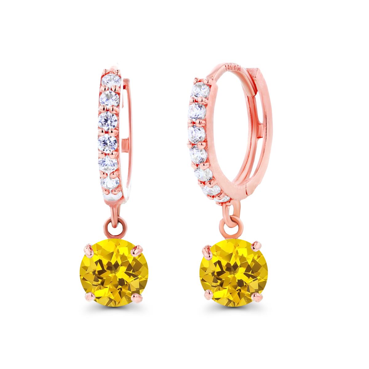 Sterling Silver Rose 5mm Created Yellow Sapphire & Created White Sapphire Dangling Huggie Earrings