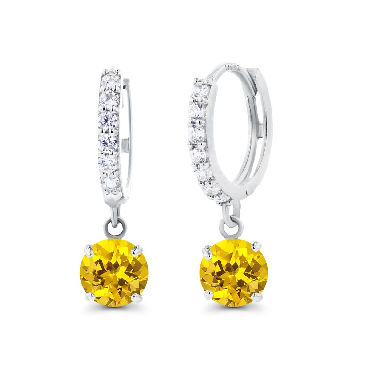 Sterling Silver Rhodium 5mm Created Yellow Sapphire & Created White Sapphire Dangling Huggie Earrings