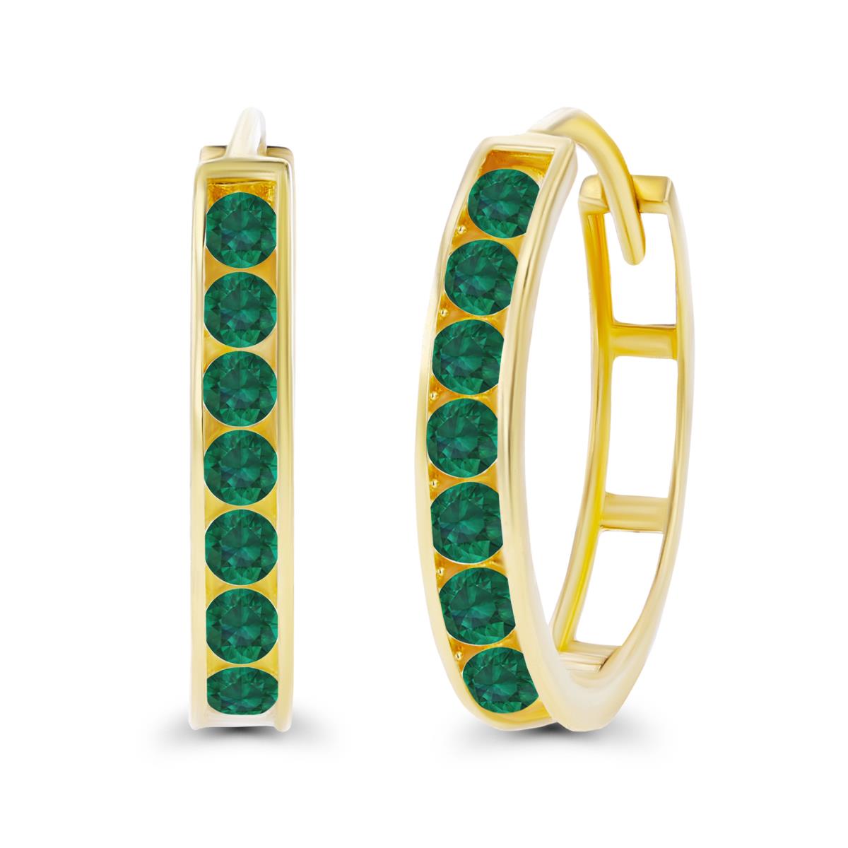 Sterling Silver Yellow 2.5mm Created Emerald Channel Hoop Earring