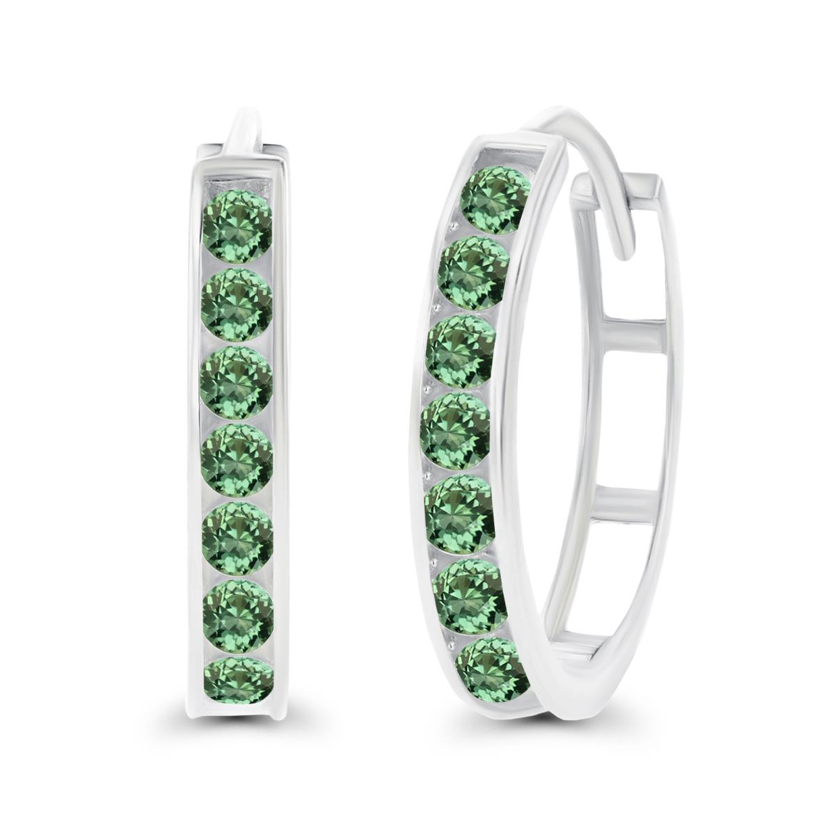 Sterling Silver Rhodium 2.5mm Created Green Sapphire Channel Hoop Earring