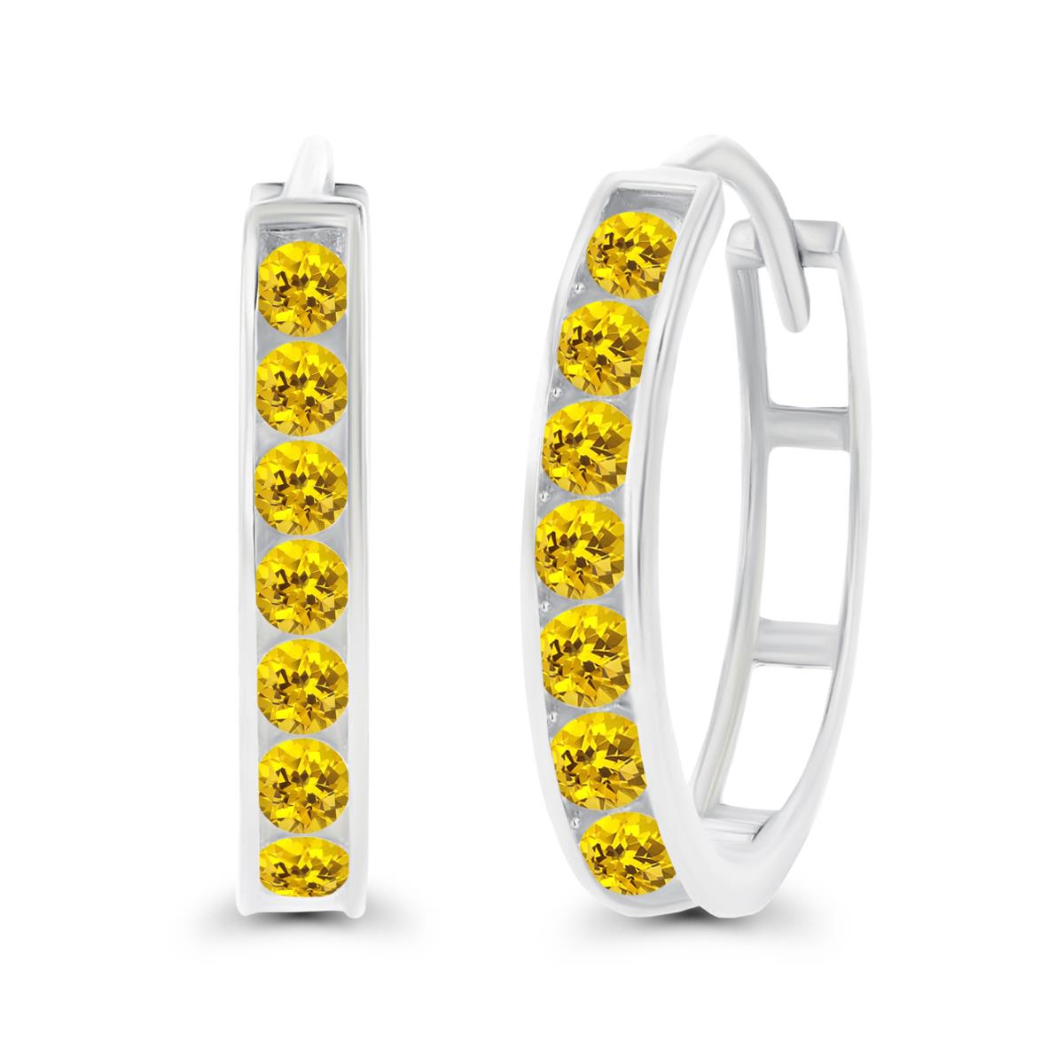 Sterling Silver Rhodium 2.5mm Created Yellow Sapphire Channel Hoop Earring