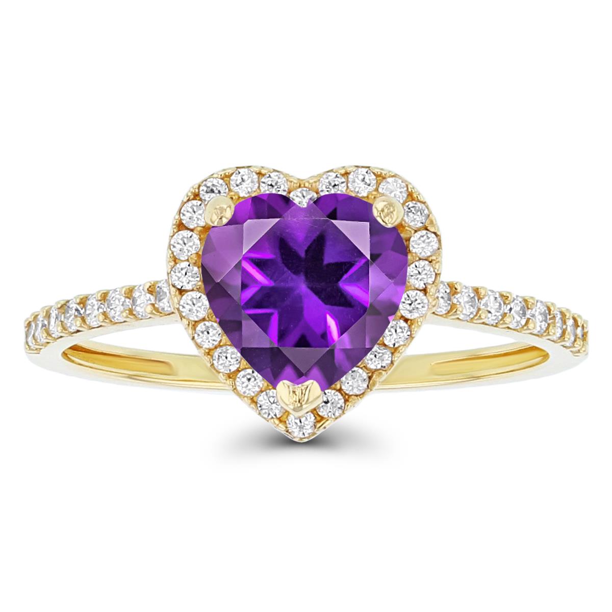 Sterling Silver Yellow 7mm Heart Amethyst & Created White Sapphire Halo Ring