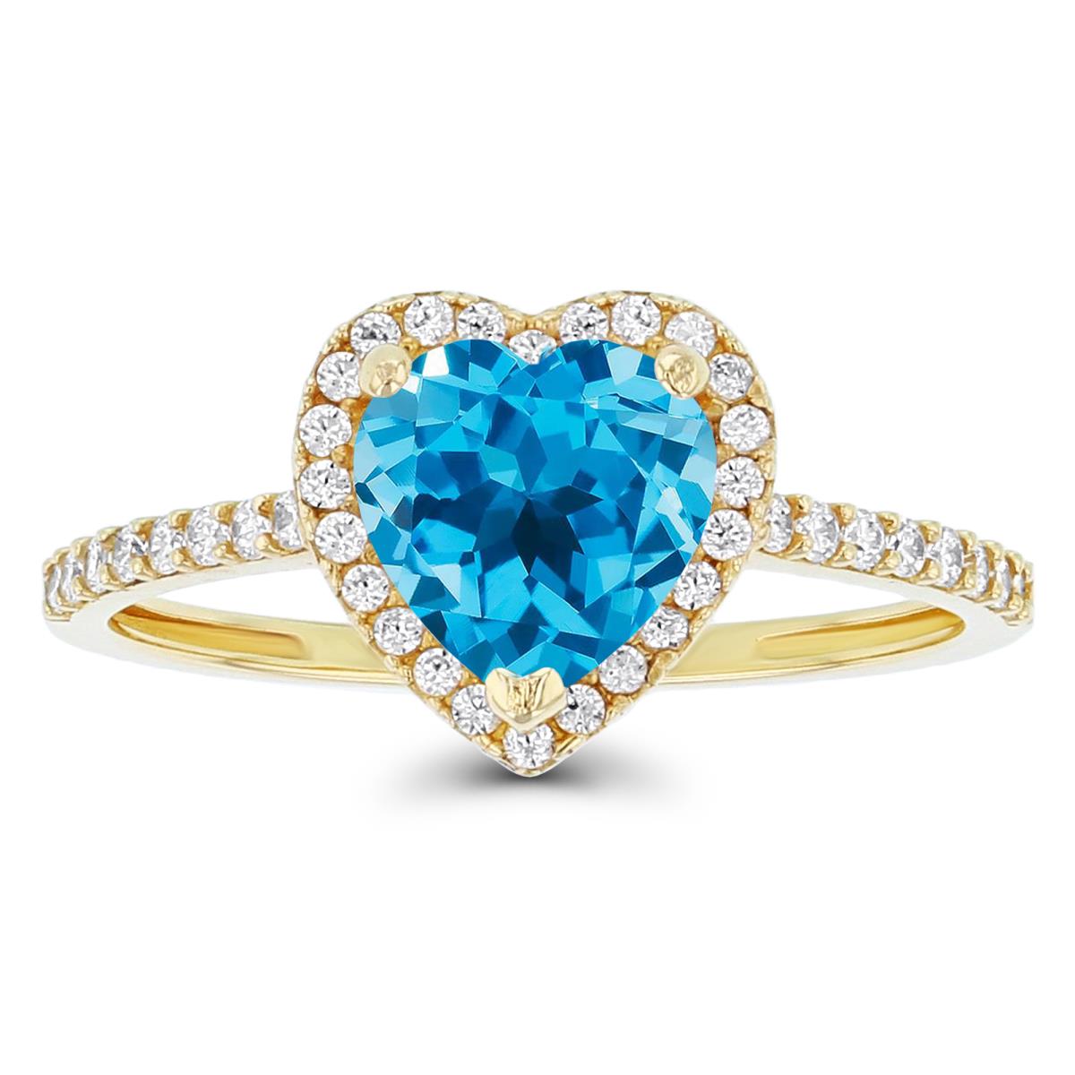 Sterling Silver Yellow 7mm Heart Swiss Blue Topaz & Created White Sapphire Halo Ring