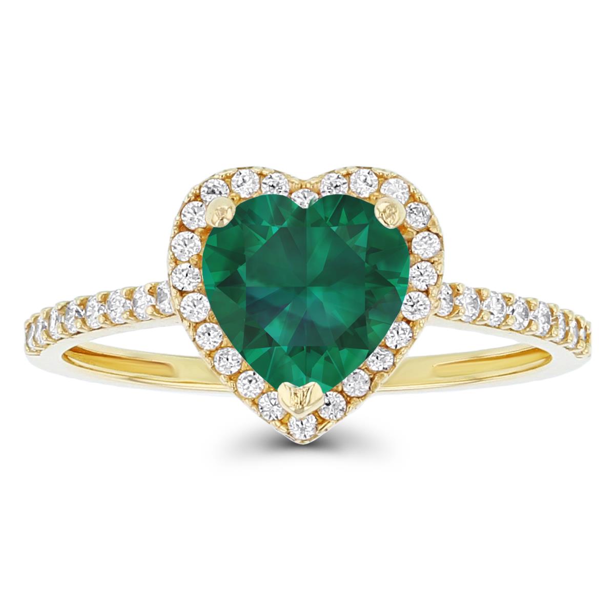 Sterling Silver Yellow 7mm Heart Created Emerald & Created White Sapphire Halo Ring