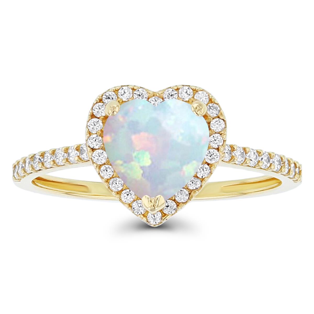 Sterling Silver Yellow 7mm Heart Created Opal & Created White Sapphire Halo Ring