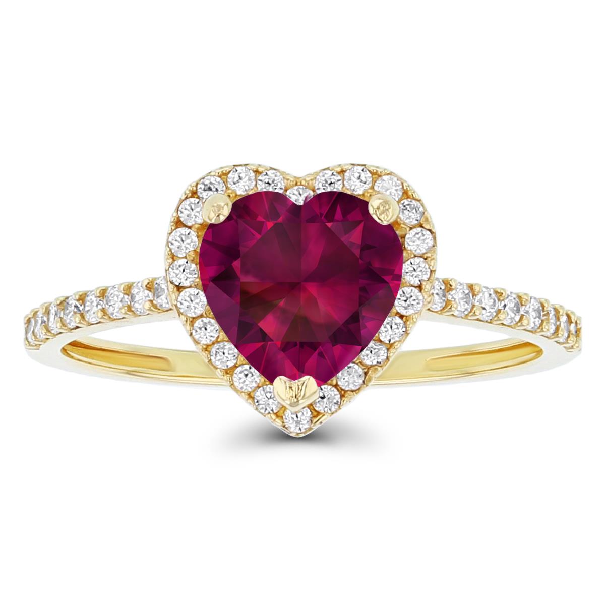 Sterling Silver Yellow 7mm Heart Created Ruby & Created White Sapphire Halo Ring