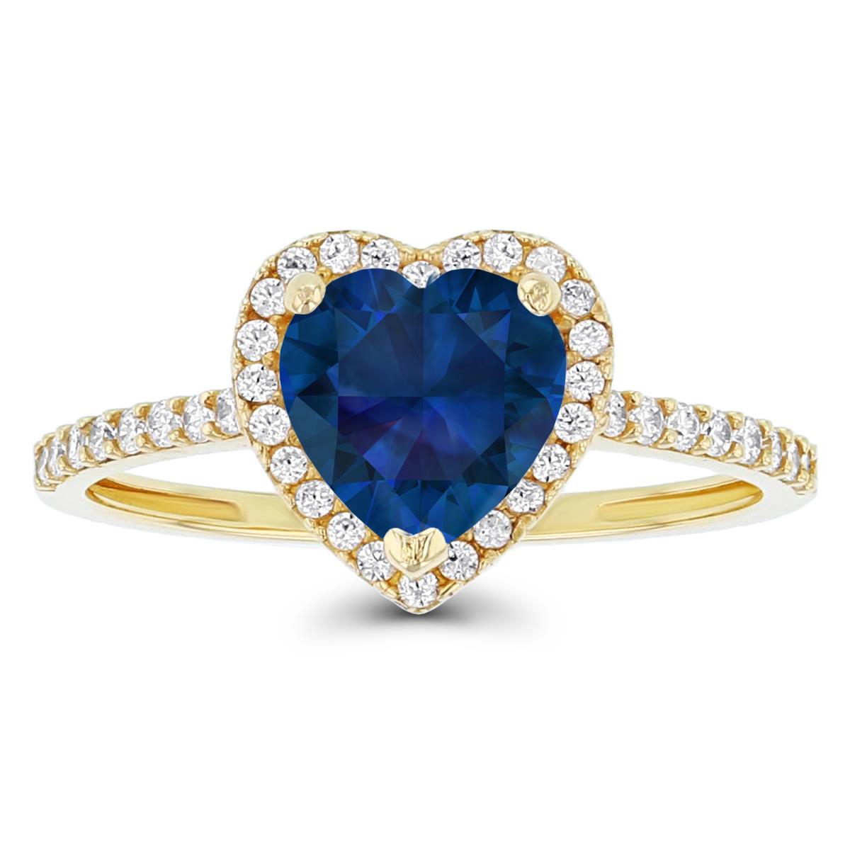 Sterling Silver Yellow 7mm Heart Created Blue Sapphire & Created White Sapphire Halo Ring