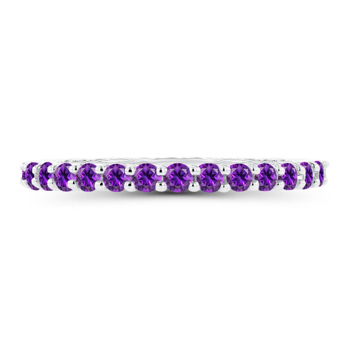 Sterling Silver Rhodium 2mm Round Amethyst Micropave Eternity Ring