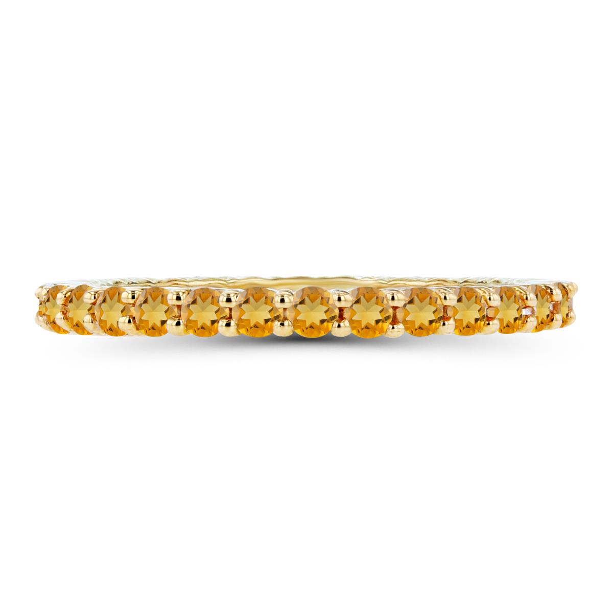 Sterling Silver Yellow 2mm Round Citrine Micropave Eternity Ring