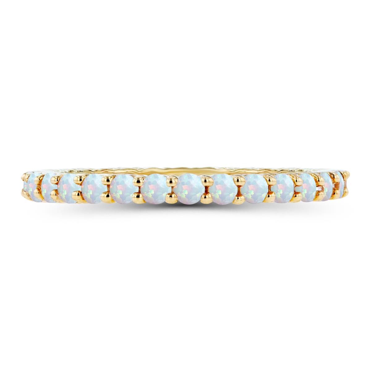 Sterling Silver Yellow 2mm Round Created Opal Micropave Eternity Ring