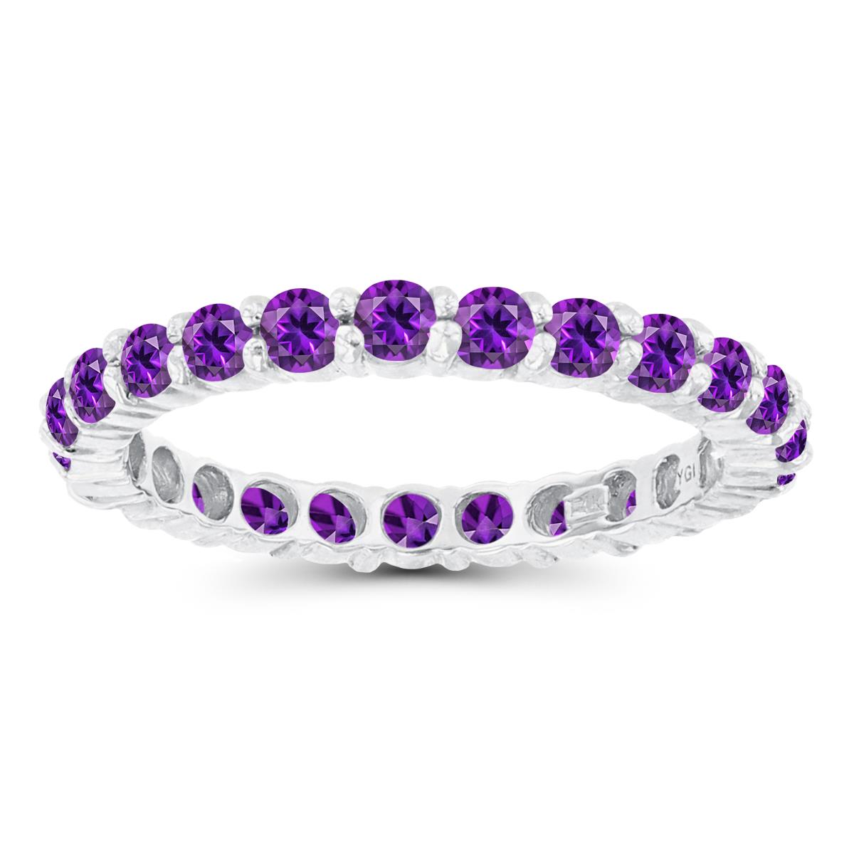 Sterling Silver Rhodium 2.5mm Round Amethyst Micropave Eternity Ring