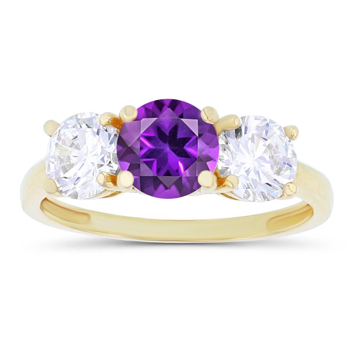 Sterling Silver Yellow 3-Stones Amethyst & Created White Sapphire Anniversary Ring