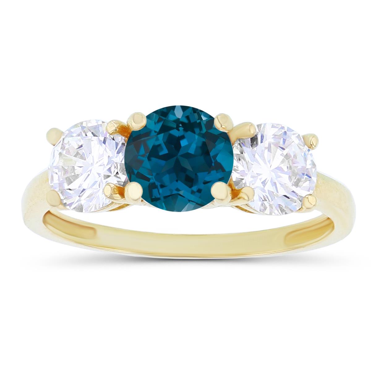 Sterling Silver Yellow 3-Stones London Blue Topaz & Created White Sapphire Anniversary Ring