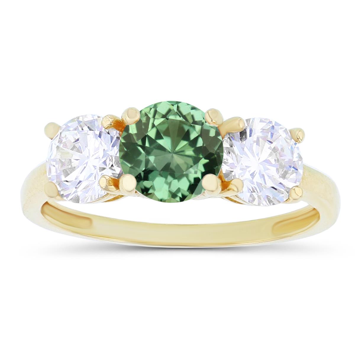 Sterling Silver Yellow 3-Stones Created Green Sapphire & Created White Sapphire Anniversary Ring