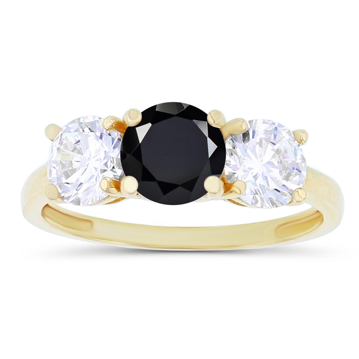 Sterling Silver Yellow 3-Stones Onyx & Created White Sapphire Anniversary Ring