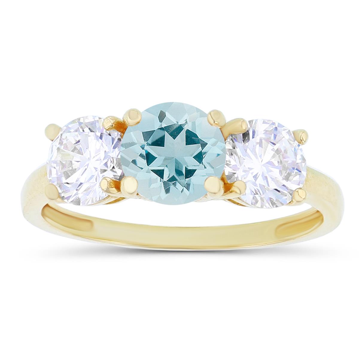 Sterling Silver Yellow 3-Stones Aquamarine & Created White Sapphire Anniversary Ring