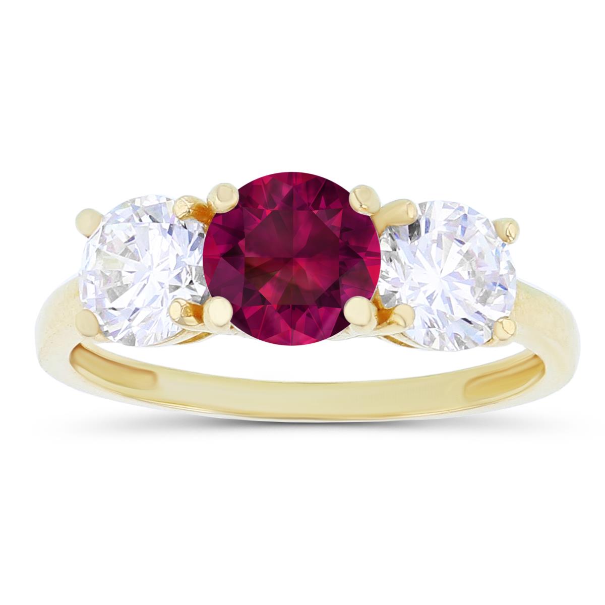 Sterling Silver Yellow 3-Stones Created Ruby & Created White Sapphire Anniversary Ring