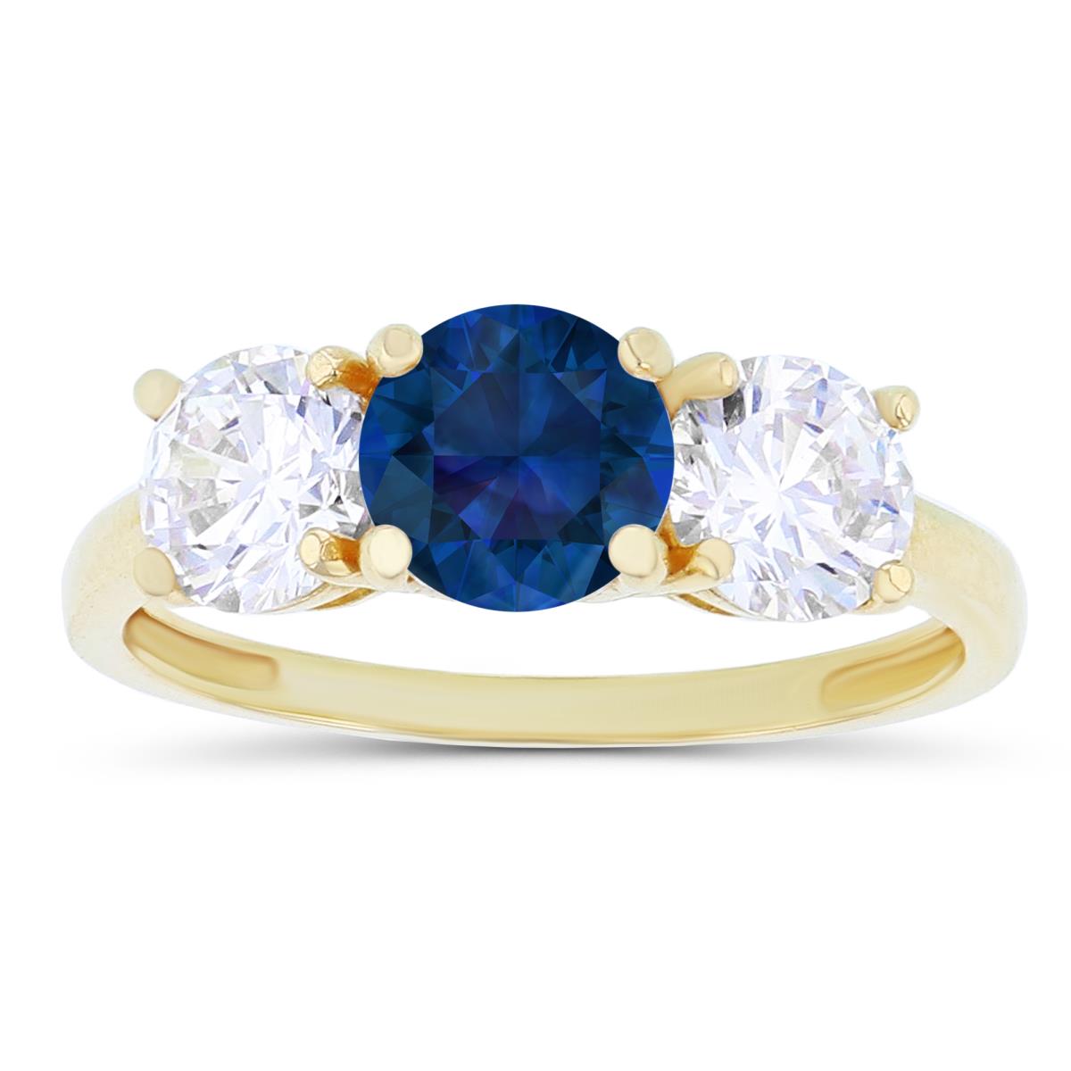 Sterling Silver Yellow 3-Stones Created Blue Sapphire & Created White Sapphire Anniversary Ring