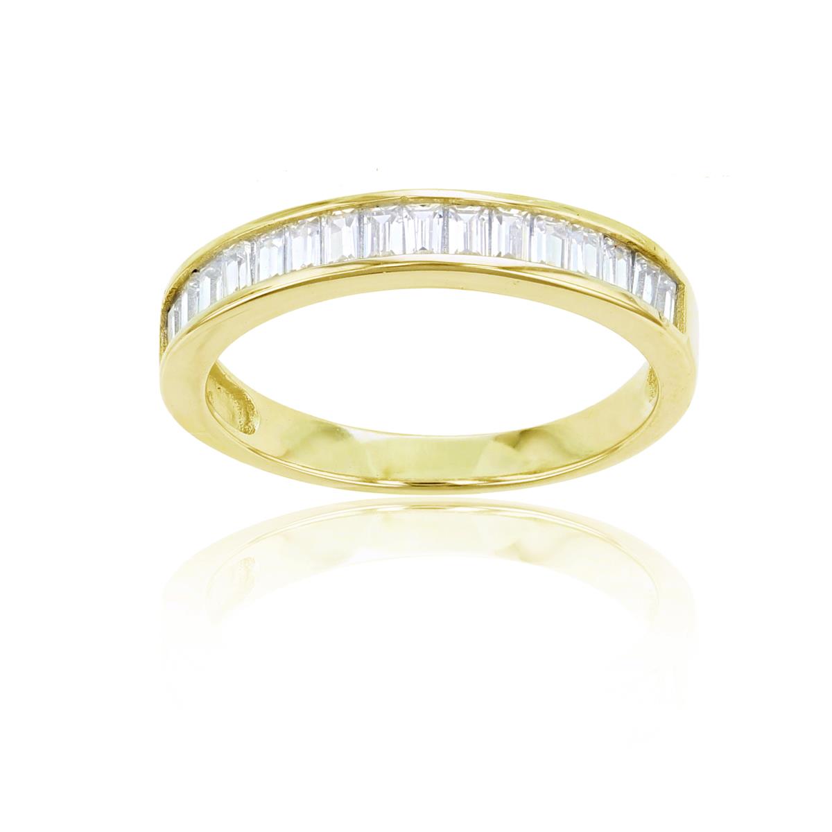 Sterling Silver Yellow 1-Micron White Baguette CZ Band