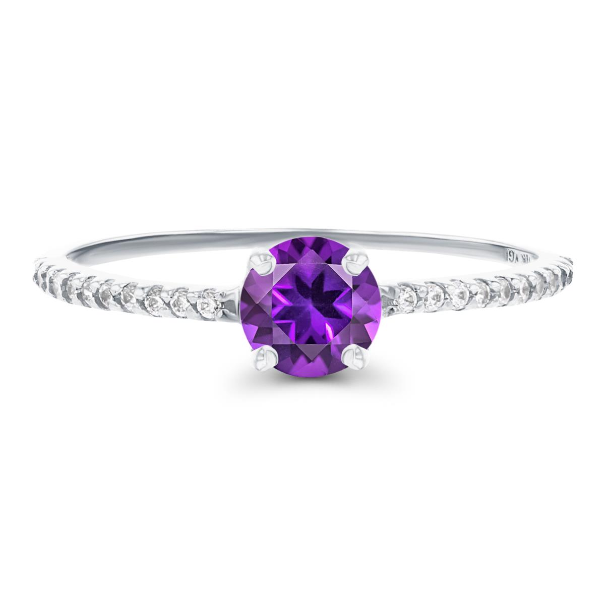 Sterling Silver Rhodium 5mm Amethyst & Created White Sapphire Sides Engagement Ring