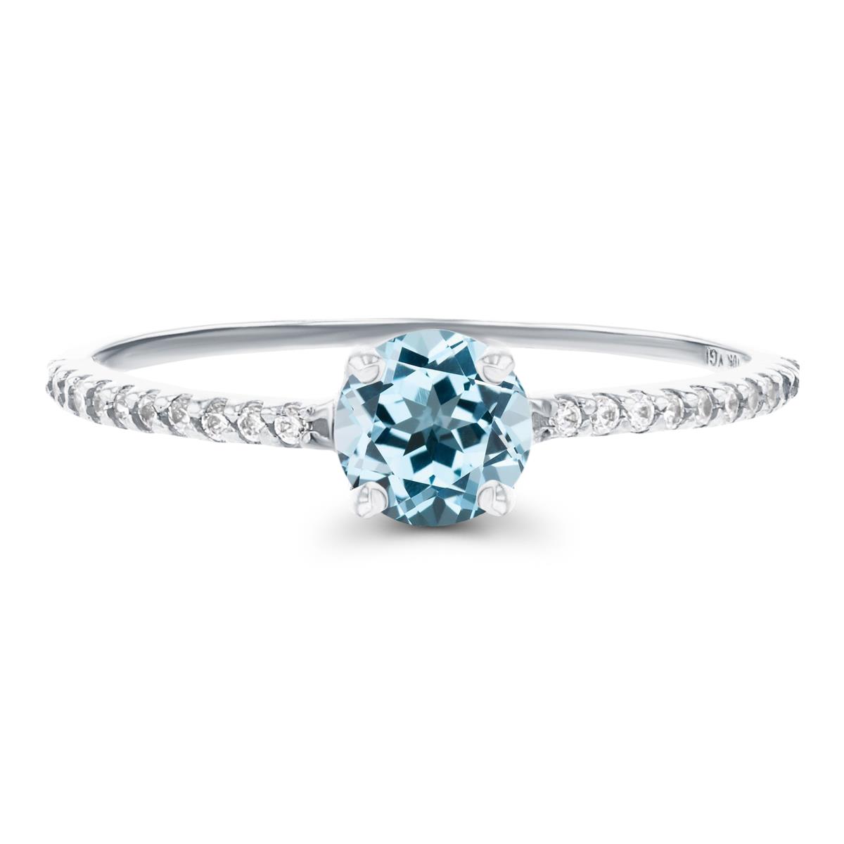 Sterling Silver Rhodium 5mm Sky Blue Topaz & Created White Sapphire Sides Engagement Ring